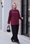 Crew Neck Slit Oversize Combed Cotton Tunic - Plum - 3