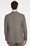 Men's Beige Wool Slim Fit Mono Collar Patterned Flexible Suit with Flap Pockets - 5
