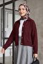 Double Pocket Shirt Collar Buttoned Soft Knitwear Cardigan -Burgundy - 4