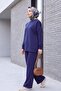 Pantsuit with Side Slits and Grass Green Front Panel - Dark Blue - 4