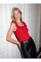 Alita City Lcw Vision Red Knitwear Plain Square Neck Strap Women's Blouse with a Difference