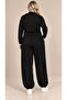 Women's Plus Size Oysho Fabric Black Shawl Blouse Elastic Pants Three-Piece Set Hzl26S-Zss19911 - 4