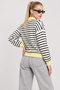 Striped Polo Collar Oversize Knitwear Sweater Lki̇0056 Ecru Yellow - 5