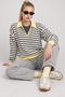 Striped Polo Collar Oversize Knitwear Sweater Lki̇0056 Ecru Yellow