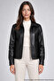 Women's Black Fur Collared Comfortable Fit Leather Jacket - 3