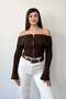 Women's Madonna Collar Zippered Cardigan Brown - 27K 2603 - 4