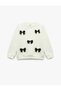 Bow-Tie Long Sleeve Crew Neck Cotton Ribbed Sweatshirt