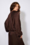 Low Shoulder Zippered Textured Satin Bomber Jacket Brown - 5