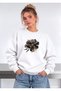 Black Flower Printed Oversized Women's Crewneck Sweatshirt