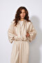 Low Shoulder Zippered Textured Satin Bomber Jacket Beige - 3