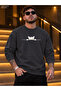 Men's Yellow-Eyed Black Cat Figured Crew Neck Casual Regular Fit Sweatshirt