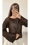 Kayık Yaka Çarkfeleklu Openwork Bitter Brown Sweater - 2