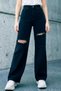Meda Women's High Waist Black Ripped Wide Leg Jeans Lycra Denim Trousers