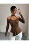 Women's off-the-shoulder mock neck long sleeve v-neck pleated viscose blouse