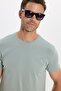Men's Slim Fit Cotton Soft Texture Lycra Flexible Fabric Basic Mint Crew Neck T-Shirt - 5