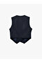 Asymmetrical Cut Metal Buttoned Pocketed Sleeveless Striped Double-Breasted Vest - 4