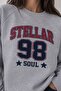 Women's Gray Printed Crew Neck Oversize Sweatshirt & Three-Thread Ribbed - 2