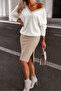 Women's Long Sleeve V-Neck Modal Blouse and Slit Short Modal Skirt Two-Piece Set