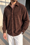 Men's Regular Fit Corduroy Long Sleeve Shirt - Brown - 2