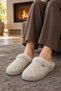 Women's Beige Quilted Fur Lined Winter House Slippers – Casual Comfortable Slippers - 2