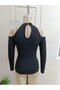 Women's off-the-shoulder mock neck long sleeve v-neck pleated viscose blouse - 6