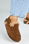 Alba Fur Women's Leather Laceless Tan Sabo Slippers - 4