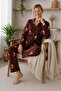 Women's Deer Patterned Brown Front Buttoned Mother-Daughter Combination Suede Winter Warm Pajama Set - 3