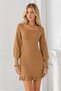 Women's Long Sleeve U-Neck Sleeve Lace Detailed Skirt Ruffled Body Fitting Stretchy Stylish Casual Camel Knitwear Tunic Dress - 7
