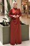 Satin Evening Dress with Brooches on the Shoulder and Waist - 2