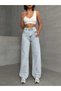 Women's High Waist Ice Blue Wide Leg Palazzo Jeans Lycra Stretchy Jeans - 2