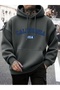 Unisex Anthracite California Printed Hooded Sweatshirt Printed Premium Oversize T-Shirt