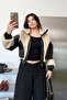 Women's Stand Collar Zippered Plush Coat Black - 8752 - 4