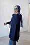 Shoulder Zippered Mercerized Tunic - Navy Blue - 3