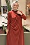 Satin Evening Dress with Brooches on the Shoulder and Waist - 3