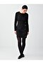 Black Button Detailed Round Neck Long Sleeve Short Dress - 3