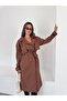 Women's Classic Pocketed Belted Trendy Midi Brown Trench Coat - 3