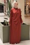 Satin Evening Dress with Brooches on the Shoulder and Waist