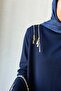 Shoulder Zippered Mercerized Tunic - Navy Blue - 2