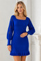 Women's Long Sleeve U-Neck Sleeve Lace Detailed Skirt Ruffled Body Fitting Stretchy Stylish Casual Saks Knitwear Tunic Dress - 5