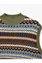 Geometric Patterned Ribbed Sleeveless High Neck Knit Sweater - 3