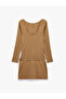 Slim Fit Long Sleeve Back Detail Belted Boat Neck Low Waist Mini Dress - 7