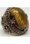 Bronze Women's Ring Authentic Copper Jewelry Margazite Crafted with Tiger's Eye Stone Large Model Adjustable Vintage - 5