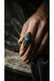 Bronze Women's Ring Authentic Copper Jewelry Turquoise Stone Night Embroidery Model Adjustable Vintage - 3
