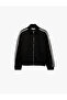 Comfortable Fit Long Sleeve Zippered Pocketed High Collar Striped Sweatshirt - 6