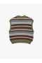 Geometric Patterned Ribbed Sleeveless High Neck Knit Sweater - 2