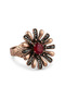 Bronze Women Ring Authentic Copper Jewelry Red Stone Chrysanthemum Flower Adjustable Vintage - 6
