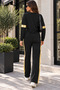 Comfortable Elegance Women's Gold Stripe Detailed Crew Neck Top Wide Leg Pants Viscose Two-Piece Set - 3