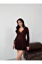 Double-Breasted Collar Long Sleeve Pleated Mini Dress - 3