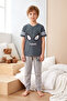 Boy's Short Sleeve Shorts Combed Cotton Pajama Set 4305 Indigo - 3