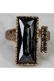 Bronze Women's Ring Authentic Copper Jewelry Black Crystal Stone Rectangular Model Front Adjustable Vintage - 4